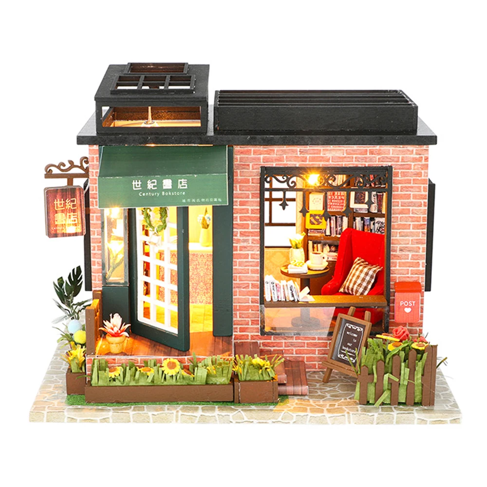 Furniture Doll House Wooden Miniature DIY DollHouse Furniture Kit Assemble with Dust Cover Doll Home Toys For children Gift C08