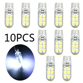 

10pcs in a set White LED Canbus Error Free Silicone Light Bulb Xenon T10 W5W 12SMD 2835 6000K for car accessories DC 12V
