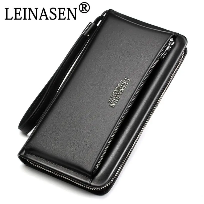 

LEINASEN Men Business Long Wallet Genuine Leather Clutch Wallets Men Hand Bag Double Zipper Large Wallet L5009