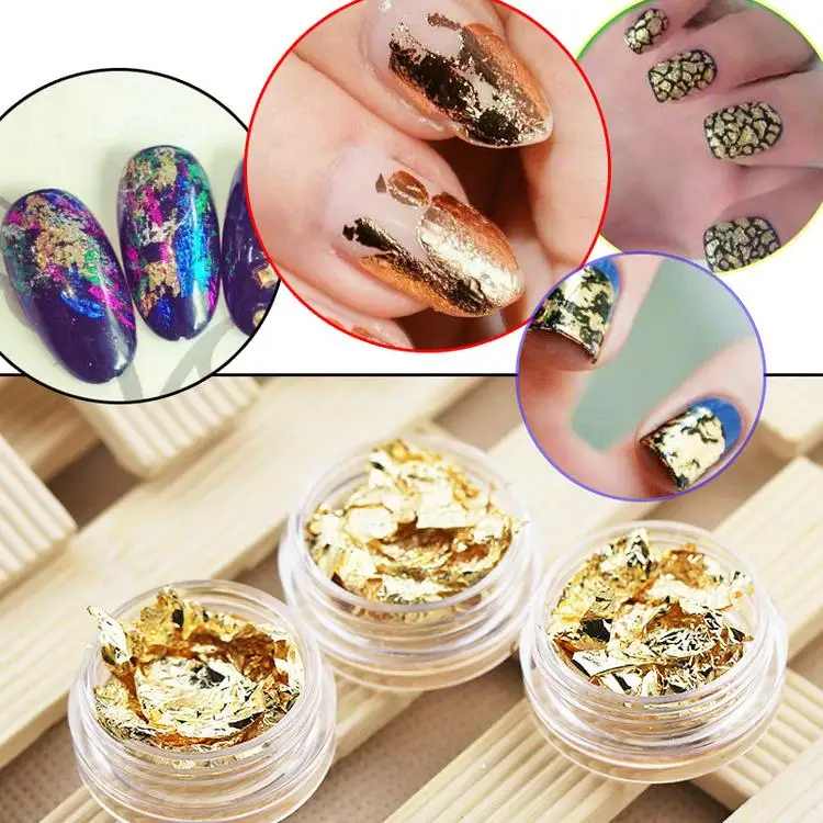 

12 pcs/set Gold Silver Copper Transfer Foil Nail Foil Chip Glitter Nail Sticker Polish Nail Art Rhinestone for UV Gel Polish