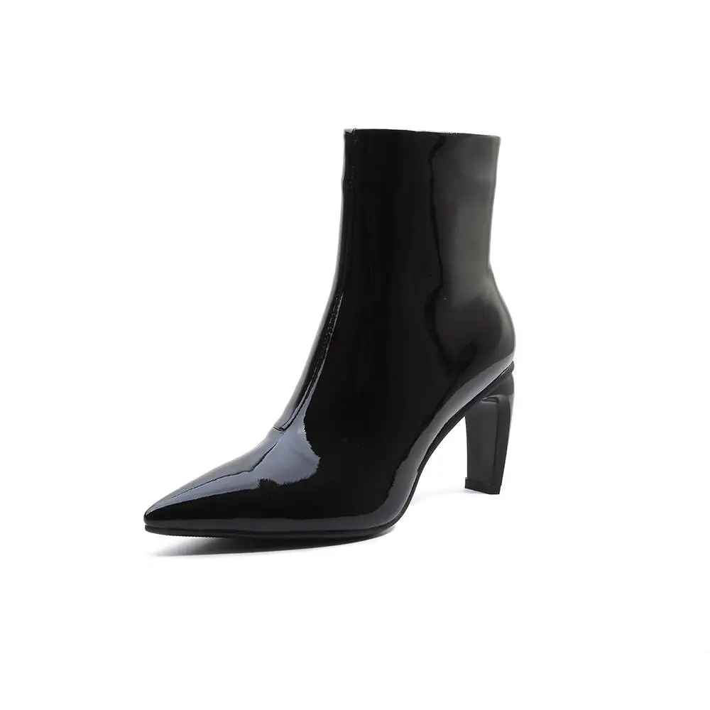 Haute Noir Femme Chaussures Bottes Zipper Talons Film Cheville Cuir Étrange Étoiles Pleine Fleur Confortable rouge Lenkisen En Taille Pointu Solide Grande L01 Bout HxCw171q4