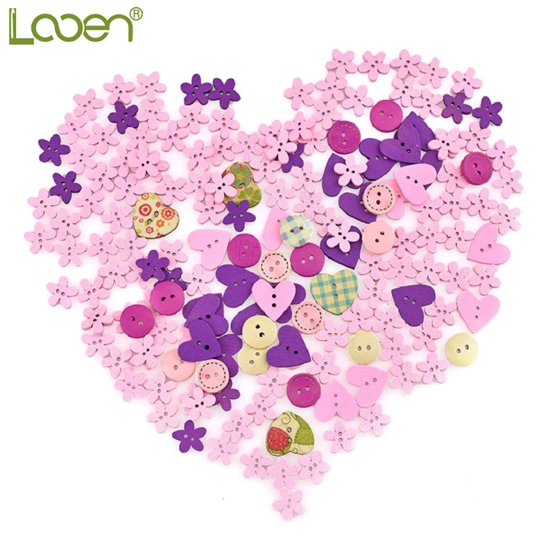 

Looen Brand 100pcs/lot Mix 2-Hole Wooden Buttons Red Round Heart Pattern Decorative Buttons Fit Sewing DIY Scrapbooking Craft