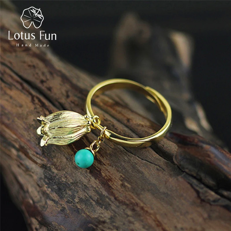 

Lotus Fun Real 925 Sterling Silver Natural Turquoise Handmade Designer Fine Jewelry Redbud Flower Rings for Women Bijoux