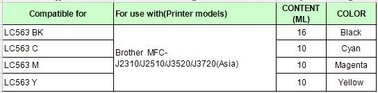 YOTAT 1 компл перезаправляемый картридж LC563 LC 563 для брата MFC-J2310 MFC-J2510 MFC-J3520 MFC-J3720 принтер