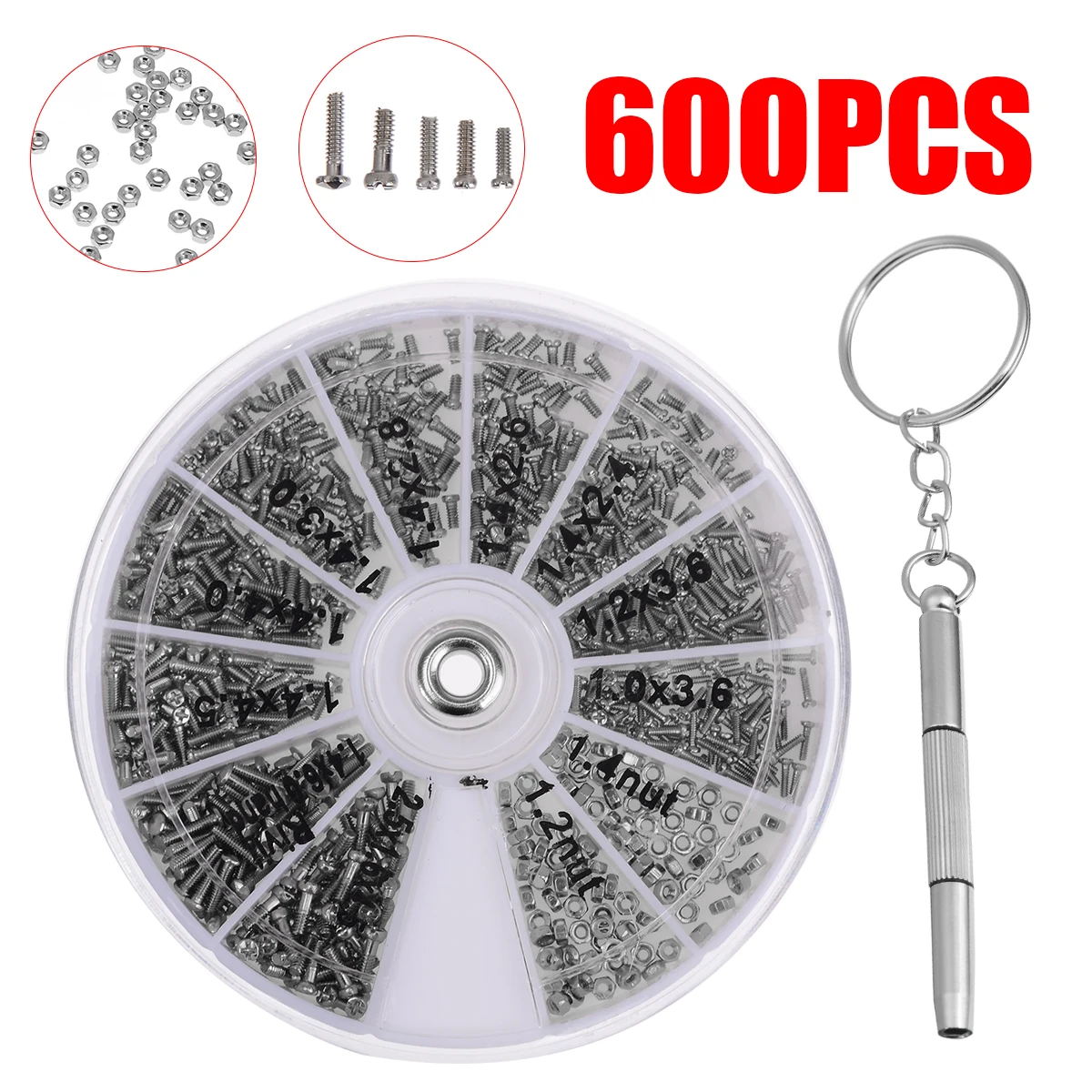 600Pcs/Set 12 Kinds Stainless Steel Tiny Hex Screws Nuts Assortment Repair Tool Kit with Screwdriver For DIY Home Tools