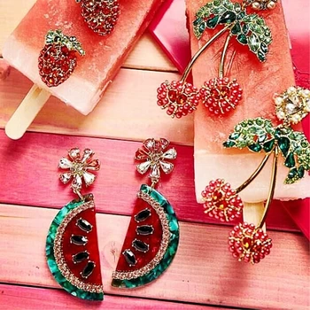 

Fashion New Fruit Heart Crystal Drop Earrings Party Women Boho Rhinestone Statement Cherry Earrings Korean Jewelry Gifts 2019