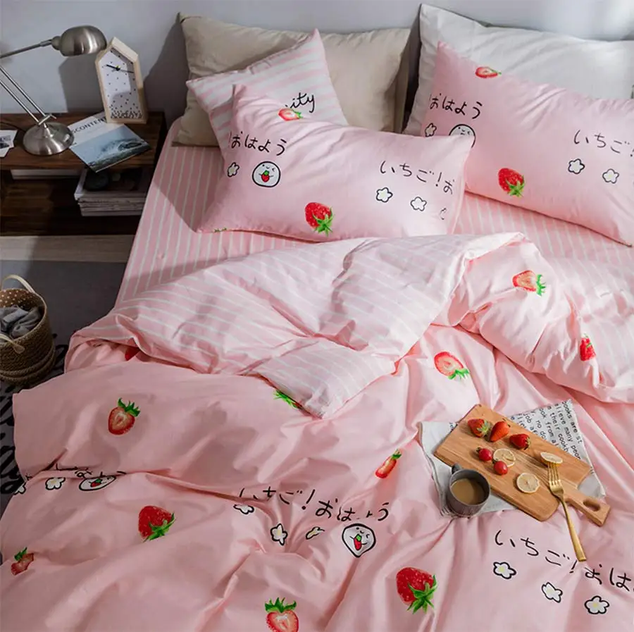 

Cartoon pink strawberry bedding set teen kid,twin full queen cotton single double bedclothes bed sheet pillow case duvet cover