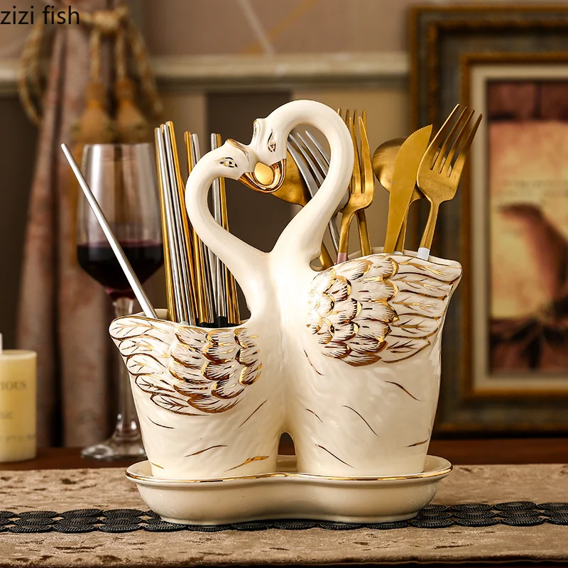 Керамика емкость для палочек для еды баночка для специй Лебедь бытовой слив Европейский стиль Творческий стеллаж хранения полка кухонный