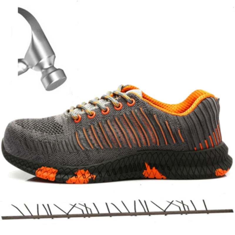 

Unisex Summer Safety Shoes Men Super Designer Lightweight Breathable Steel Toe Cap AIR Mesh Stripe Fashion Work Boots