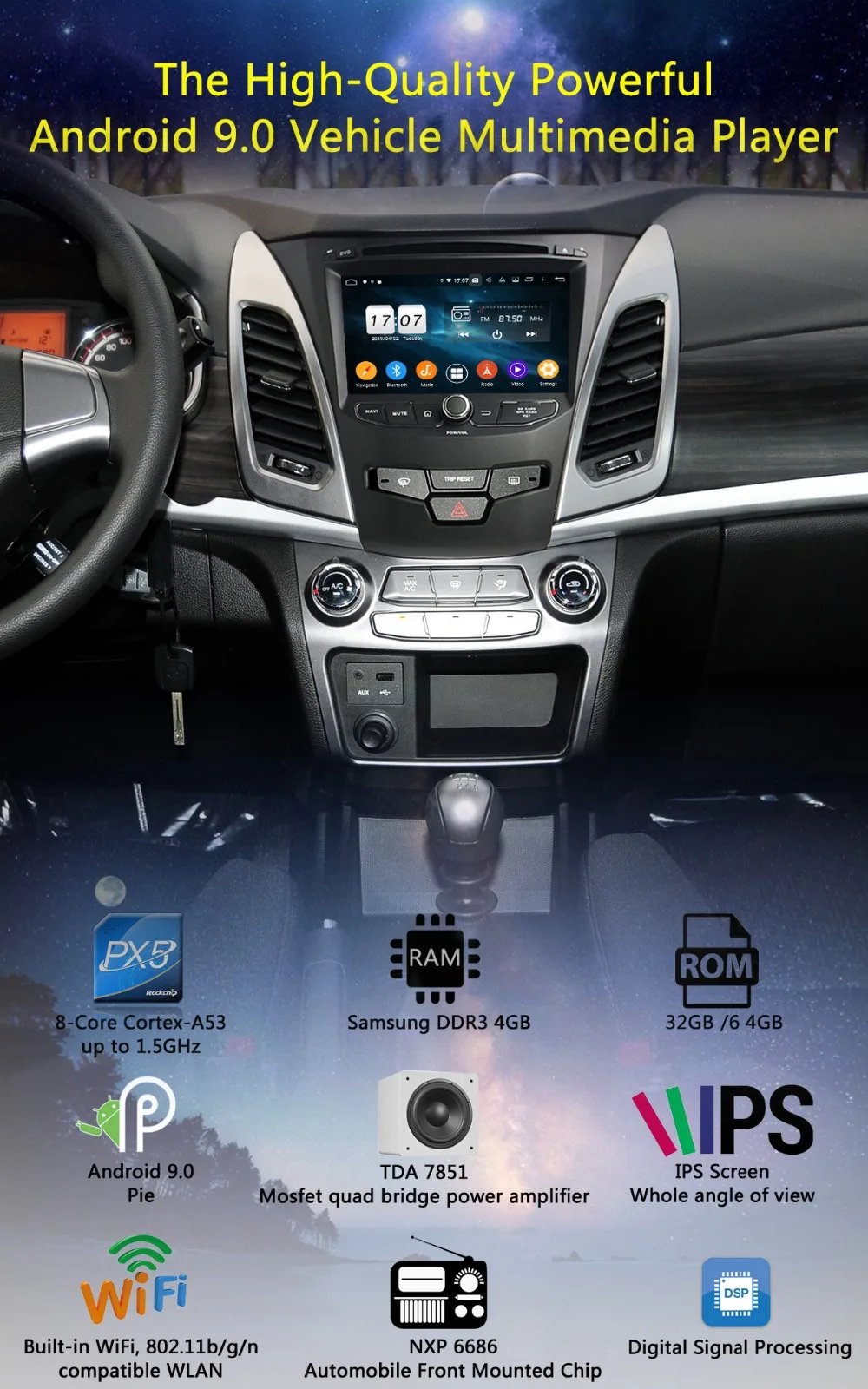 " ips 1024*600 8Core 4 Гб+ 64 ГБ Android 9,0 Автомобильный DVD плеер для SsangYong Korando 2013 радио gps попугай BT