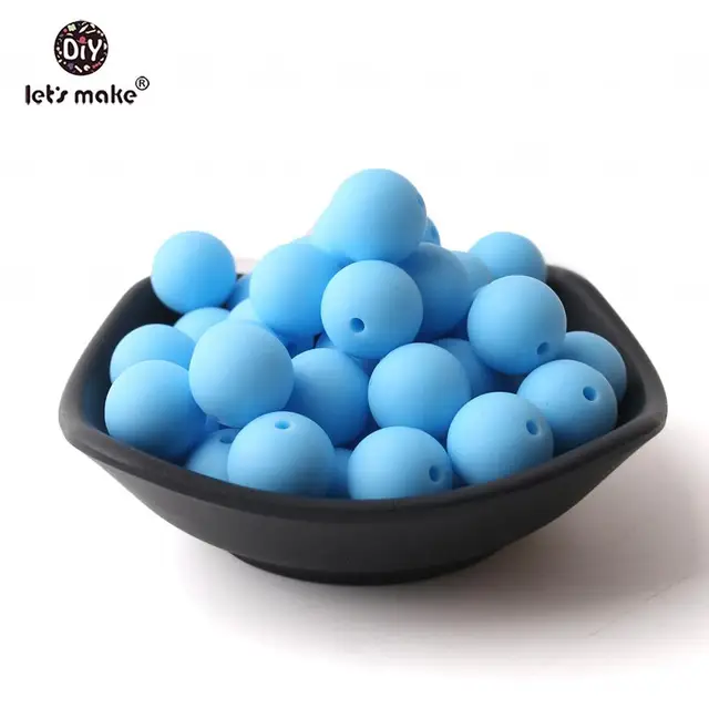 Let's make 50pcs Silicone Beads 12mm Eco-friendly Sensory Teething Necklace Food Grade Mom Nursing DIY Jewelry Baby Teethers sky blue