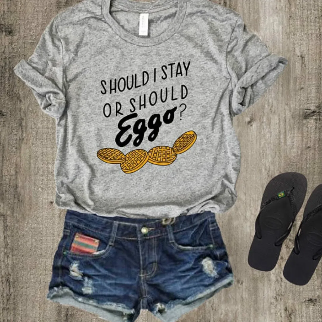 

Should I Stay Or Should Eggo Stranger Things Inspired Funny Tshirt Unisex Summer Short Sleeved Cotton Tops Women Tumblr T shirt