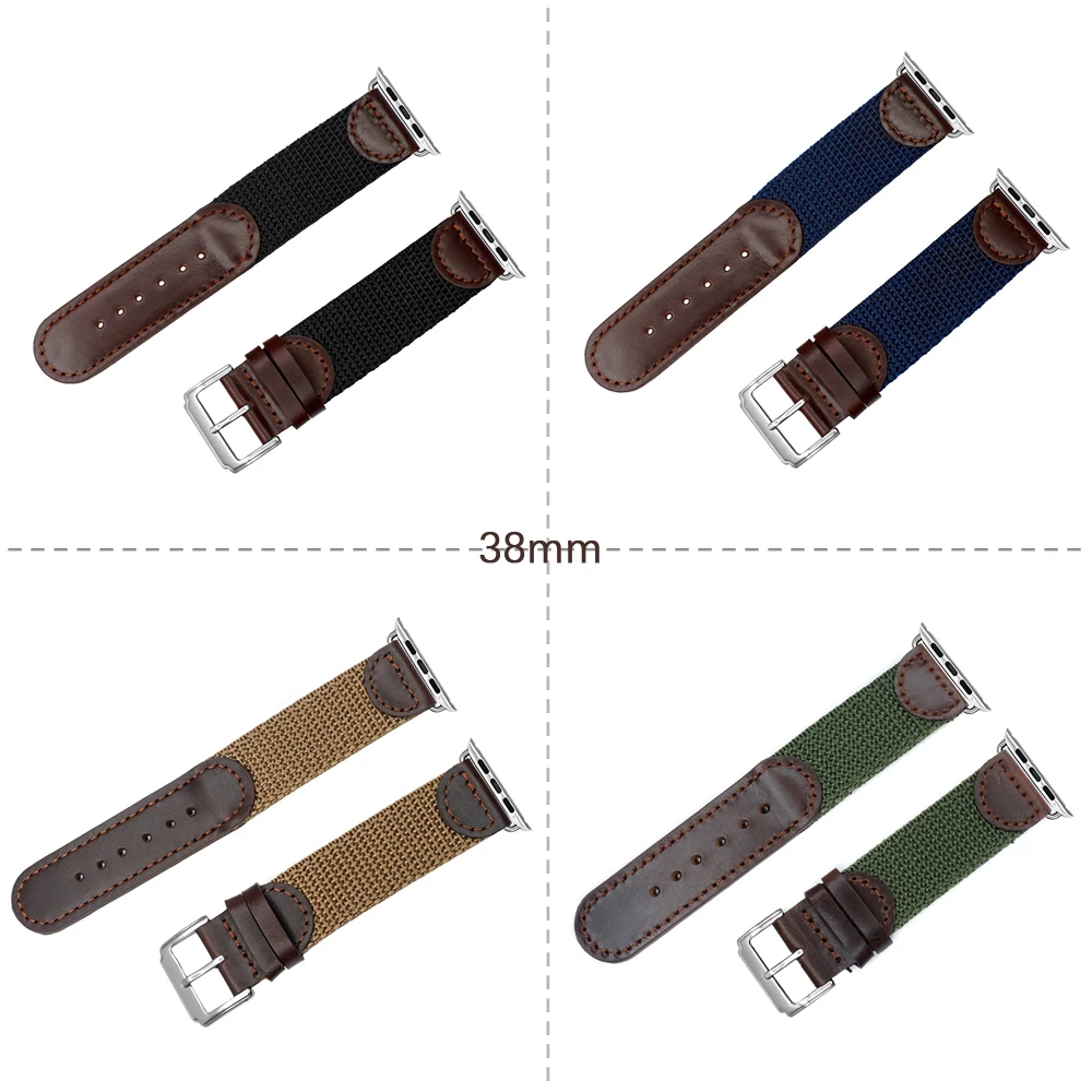 Ремешок YQI для Apple Watch Band 38 мм 40 42 44 браслет из натуральной кожи с нейлоновым НАТО