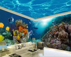Beibehang пользовательские обои 3d росписи фото Коралл Дельфин Тропические рыбы 3D стерео тема пространство декоративная роспись стены бумаги