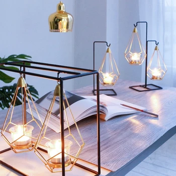 

Nordic Style Ins Candle Holders Romantic Wedding Dinner Candlestick Gold Iron Art Hanging Candelabra Bar Party Home Decoration