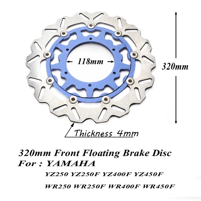 

320 disco de freno flotante + soporte para YZ125 YZ250 YZ250F YZ400F YZ426F YZ450F WR125 WR250 WR250F WR400F WR426F WR450F super