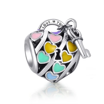 

925 Silver Charm Pendant Bead FOR European Charms Bracelet Chain Bangle Necklace Jewelry Making I Love You Enamel Key Heart