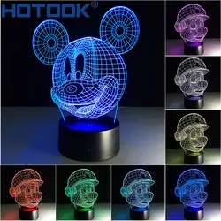 2017 Новинка 3D LED Оптические иллюзии настольная лампа mickeies мариос 7 цветов ночь Lampara с USB для подарка Декор Бесплатная доставка