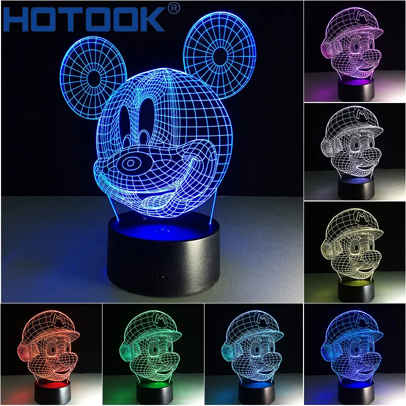 

2017 Novelty 3D LED Optical Illusion Table Lamp Mickeies Marios 7 Colors Night lampara with USB for Gift Decor Free shipping