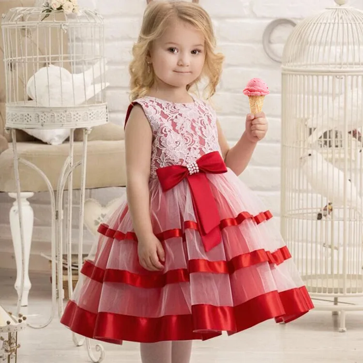 

RC114191 New Fashion Clothes Girl Lace Dress Bow Tie Dress Ponty Princess Dresses Girls Dress
