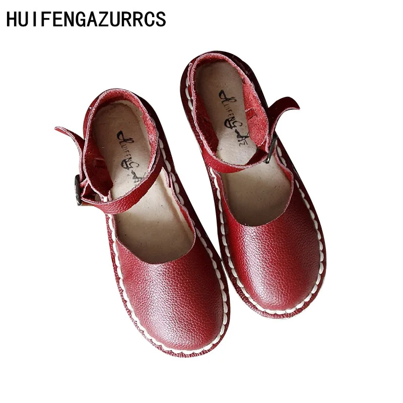 

HUIFENGAZURRCS-Original homemade style female leather shoes, handmade sandals soft bottom round head comfortable Rome sandals