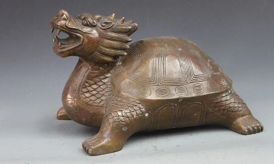 

China Bronze Copper Feng Shui Wealth Longevity Dragon Tortoise Turtle Statue a5.19