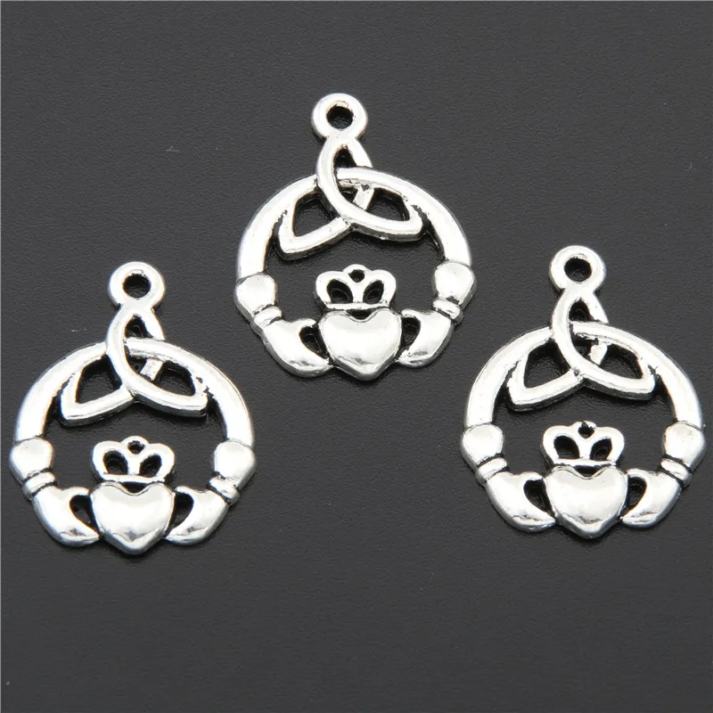10pcs Antique Silver Hand Heart Charms claddagh Pendants Jewelry Diy