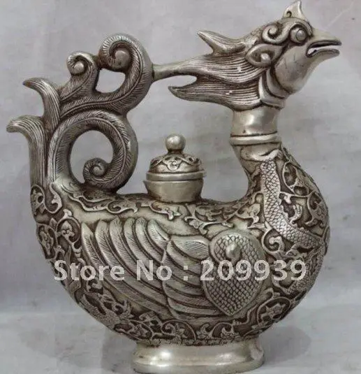 

Chinese China Silver Phoenix Statue Tea Wine Pot Flagon