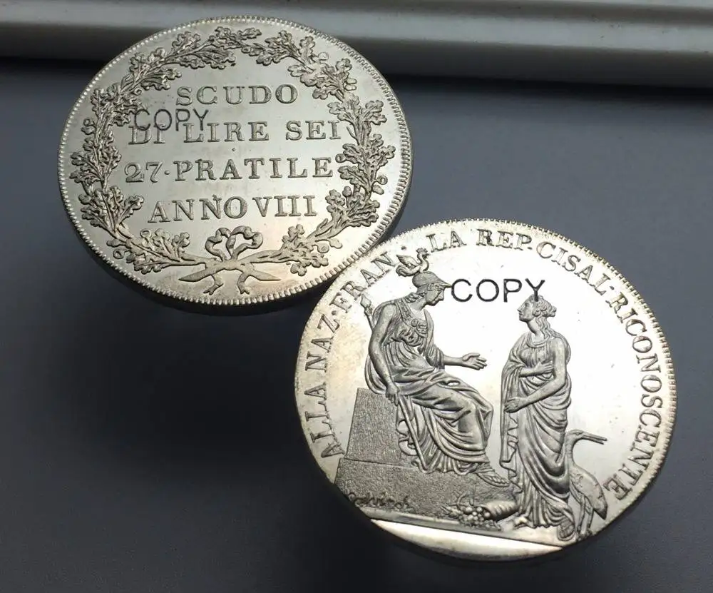 Italiano Uniti. Cisalpine Repubblica. Placcato Argento Scudo Di 6-Lire, Anno Viii (1800). Itali Copia Coin