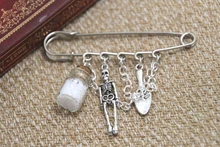 12pcs Supernatural inspired salt and burn themed charm with chain kilt pin brooch 50mm