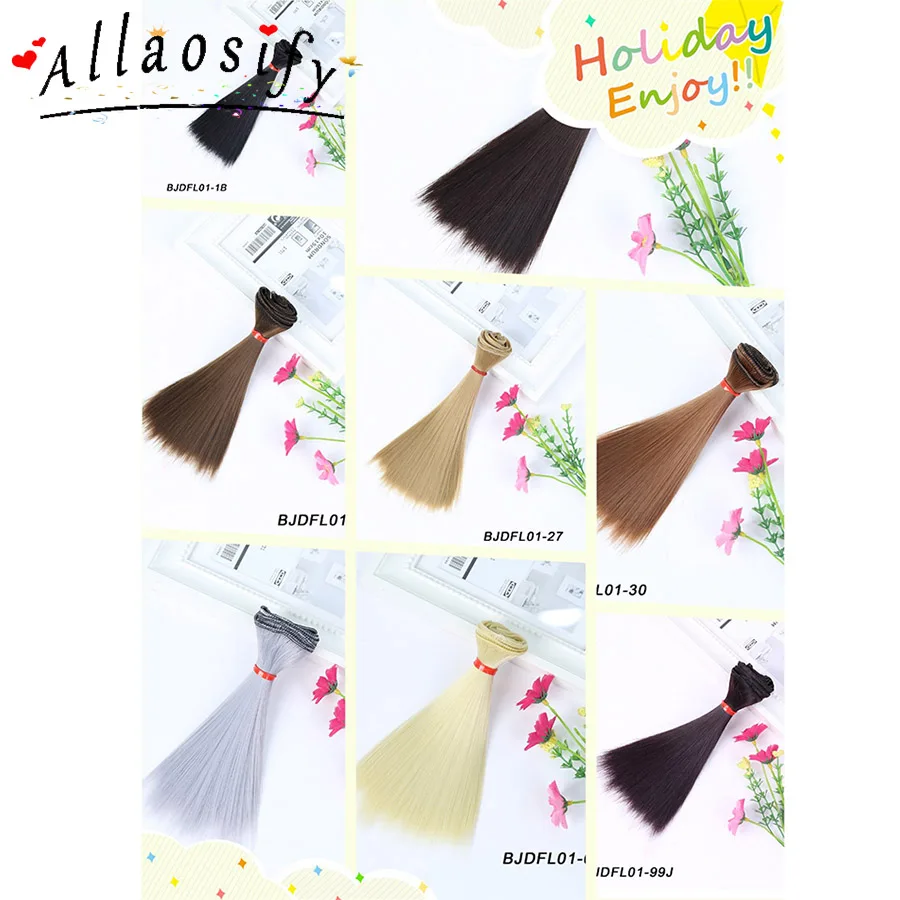 

Allaosify 15*100cm and 25*100cm Brown golden wine red black straight DIY hair High Synthetic Temperatur Fiber BJD Wig for doll