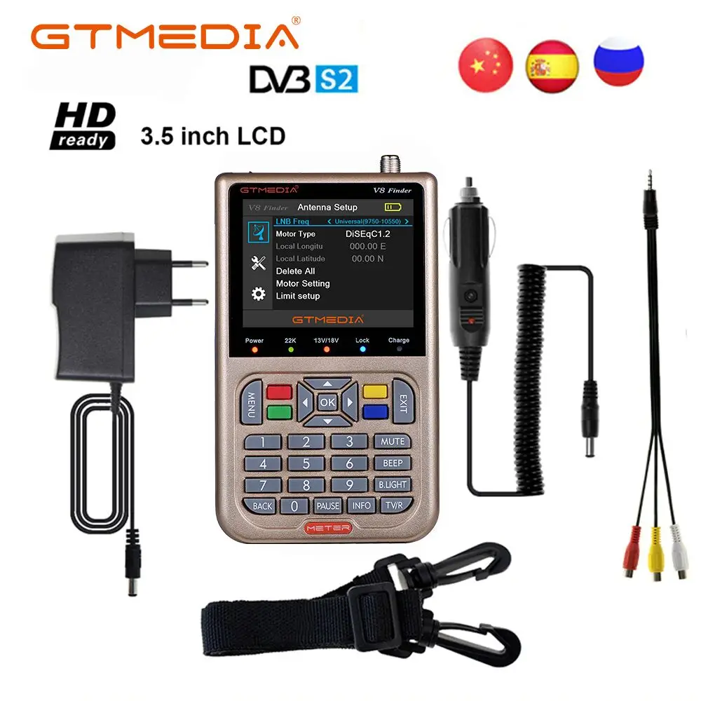 

GTmedia V8 Satellite Finder Meter DVB-S/S2/S2X 3.5 inch LCD Display FTA Digital Signal Ali M3S10 MPEG-4 MPEG-2 ACM VCM Satfinder