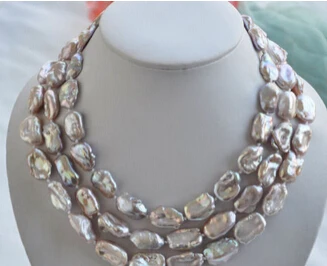 

Jewelr 004685 3row 20mm LAVENDER BAROQUE KESHI REBORN biwa PEARL NECKLACE