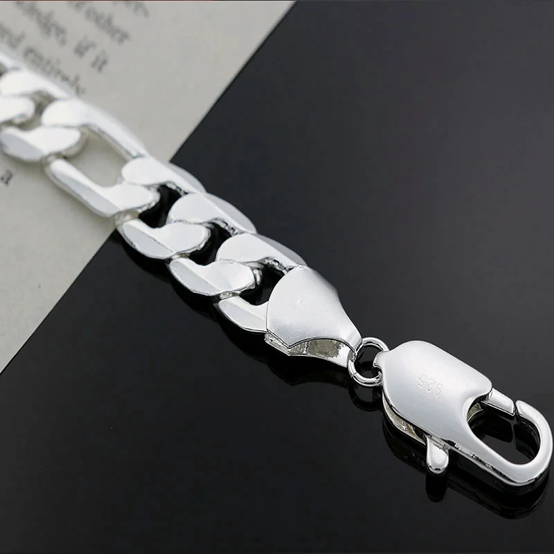 wholesale Beautiful fashion Elegant silver color charm 12MM For men women chain Bracelet high quality Gorgeous jewelry H163