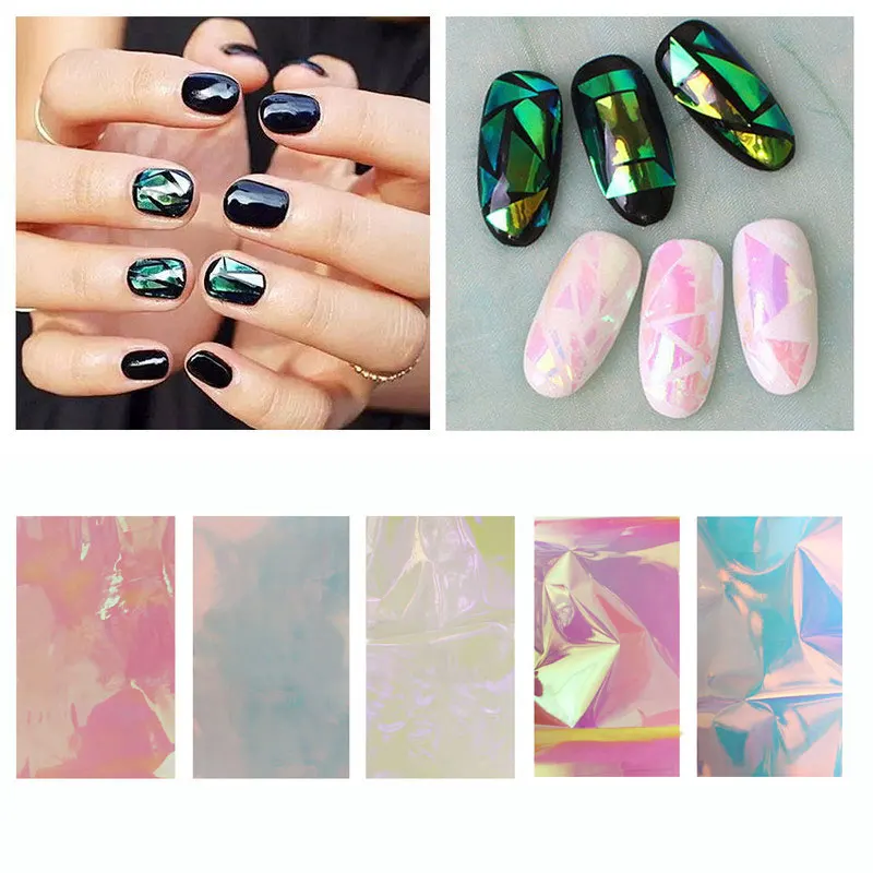 

New 1pcs Holographic Shiny Laser Nail Art Foils Paper Candy Colors Glitter Glass Nail Sticker Decorations