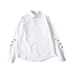 Вышивка Slim Fit длинная мужская рубашка рукав Ретро Модные Повседневные рубашки винтажный узор молодежное корейское платье белая хлопковая
