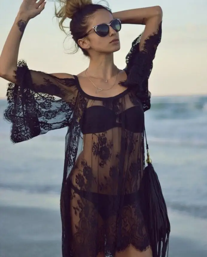 Women Sexy Swimsuit Lace Crochet Bikini Cover Up Swimwear Beach Dress (3)
