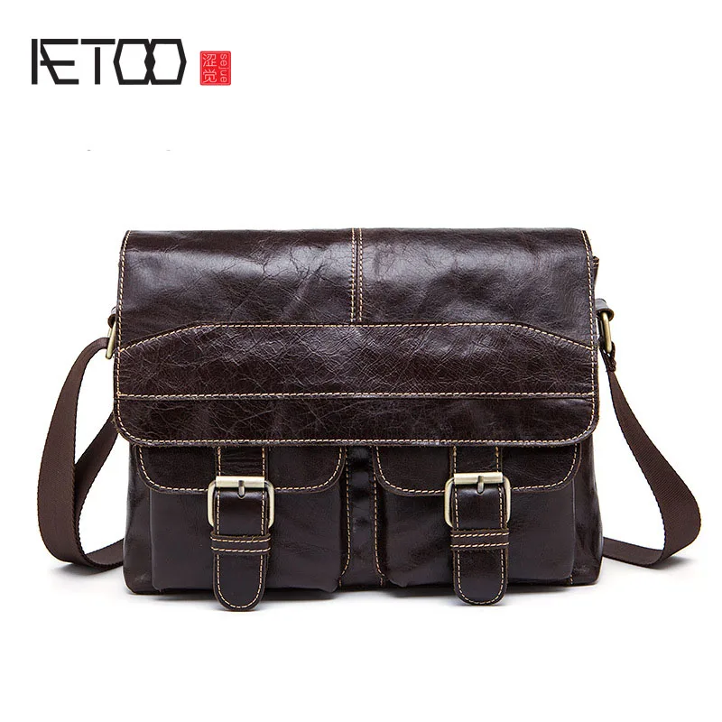 AETOO New Wax Leather Series Messenger Bag For Men Bag Genuine Leather ...