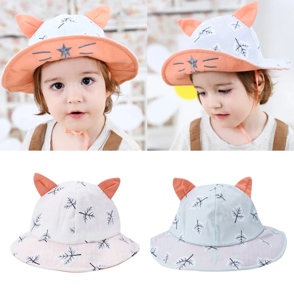 Baby Leaves Print Ear Sun Hats Children Girls Summer Panama Caps Baby