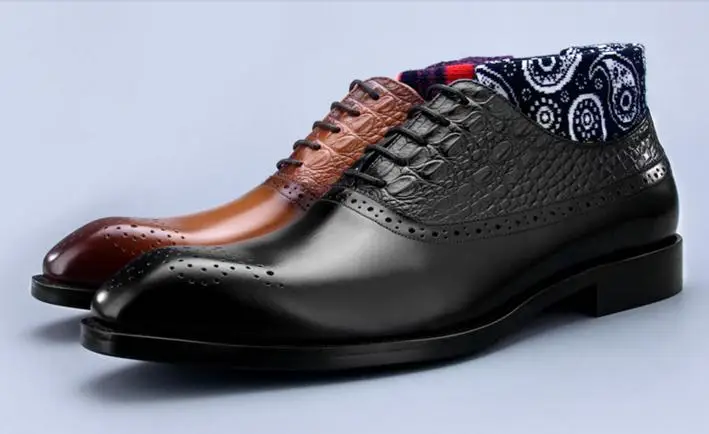 

Men's dress shoes genuine leather lace up carved brogues smart casual oxfords handmade square toes pleated gordon deall shoesz