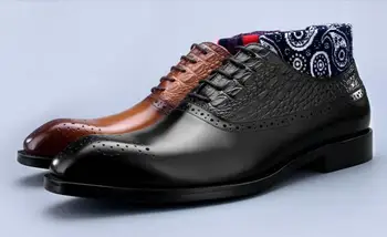 

Men's dress shoes genuine leather lace up carved brogues smart casual oxfords handmade square toes pleated gordon deall shoesz