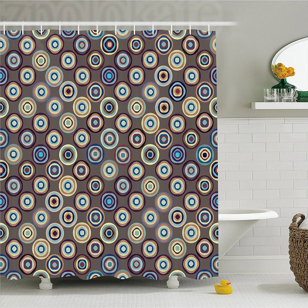Geometric Decor Shower Curtain Disc Shaped Circular Gradient Rounds Curve Abstract Big Dots
