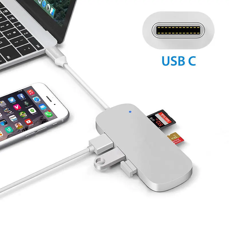 EASYA многопортовый USB C концентратор адаптер USB 3,0 концентратор usb type-c концентраторы док-станция с SD TF кардридер слот серебристый для MacBook Pro