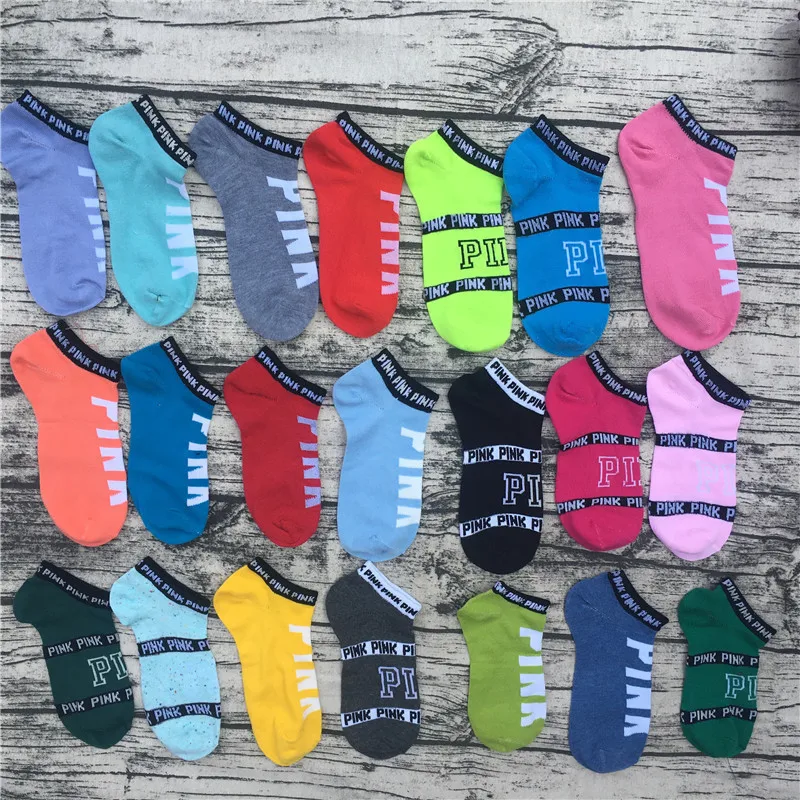 wholesale pink mix random color(not can choose) vs love pink letters socks for football sport