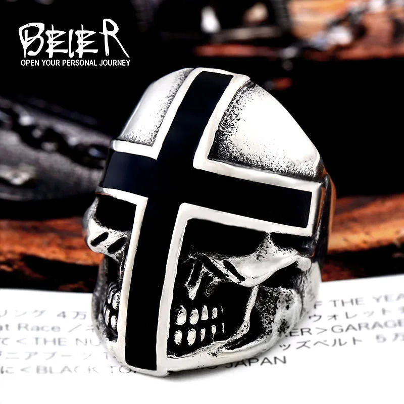 Байер кольцо из нержавеющей стали 316L дизайн крест черный клей властное мужское кольцо с черепом Мода JewelryBR8-361