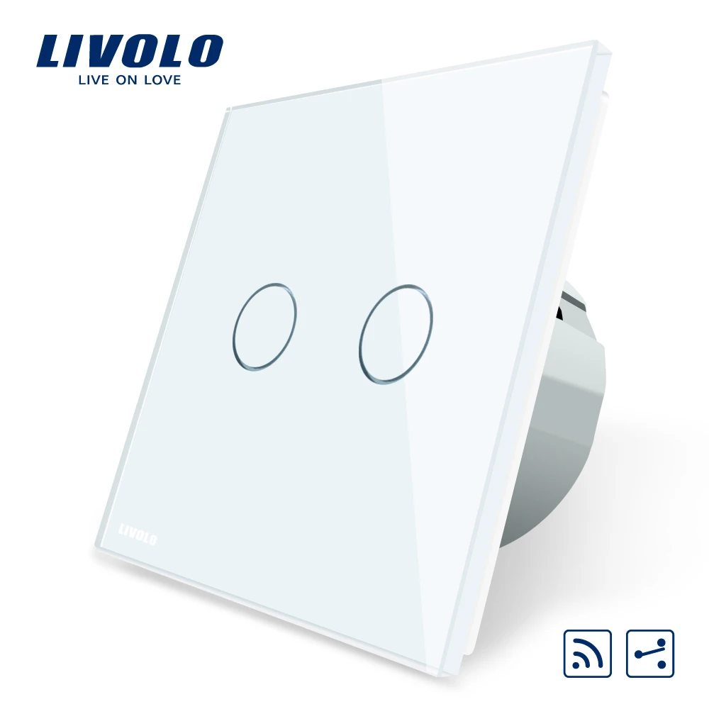 Livolo EU Standard VL C702SR 11 Touch Remote Switch White Crystal Glass Panel 2 Gangs 2