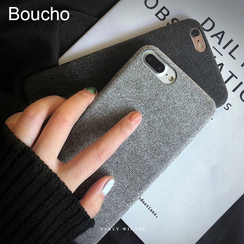 

Boucho Cloth Texture Soft TPU case For iphone X 7 8 6/7/8 plus Case Ultra-thin Canvas Silicone Phone Cases For iphone 6 6S Plus