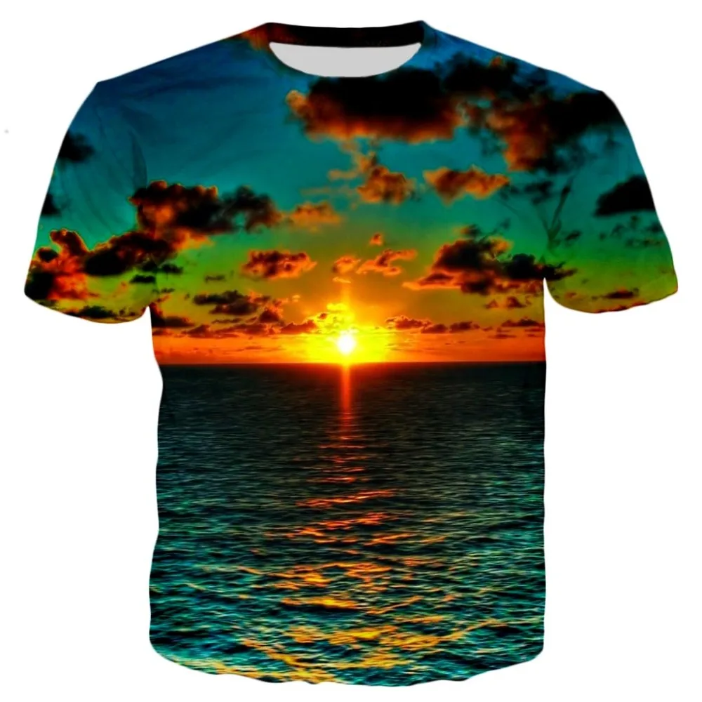 PLstar Cosmos брендовая одежда летняя новая футболка натуральный пейзаж красивый океан 3d принт Мужская Женская Футболка Harajuku