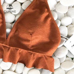 CUPSHE Caramel Macchiato Ruffle Solid Bikini Set Women Halter Sexy Thong Bikini Swimwear 2019 Girl Beach Bathing Suit Swimsuit CUPSHE Caramel Macchiato Ruffle Solid Bikini Set Women Halter Sexy Thong Bikini Swimwear 2019 Girl Beach Bathing Suit Swimsuit