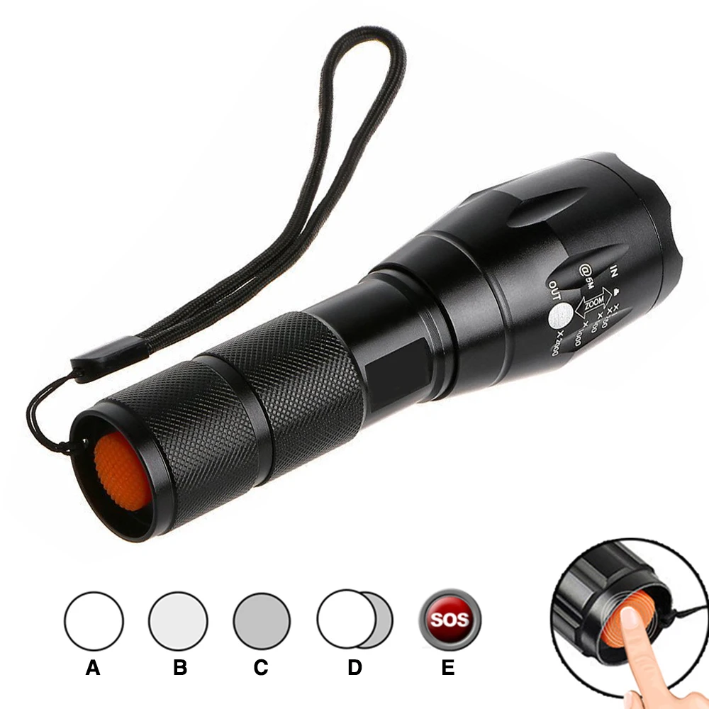 

LED flashlight super bright flashlight T6 / L2 18650 battery outdoor camping LED flashlight 5 switch mode 10000 LM bicycle light